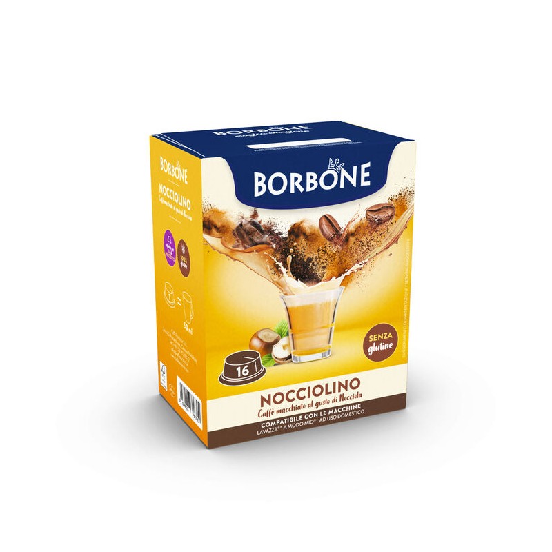 16 capsule Borbone COMPATIBILI con macchine a marchio Lavazza®* A Modo Mio®* - Bevanda solubile al gusto di NOCCIOLINO