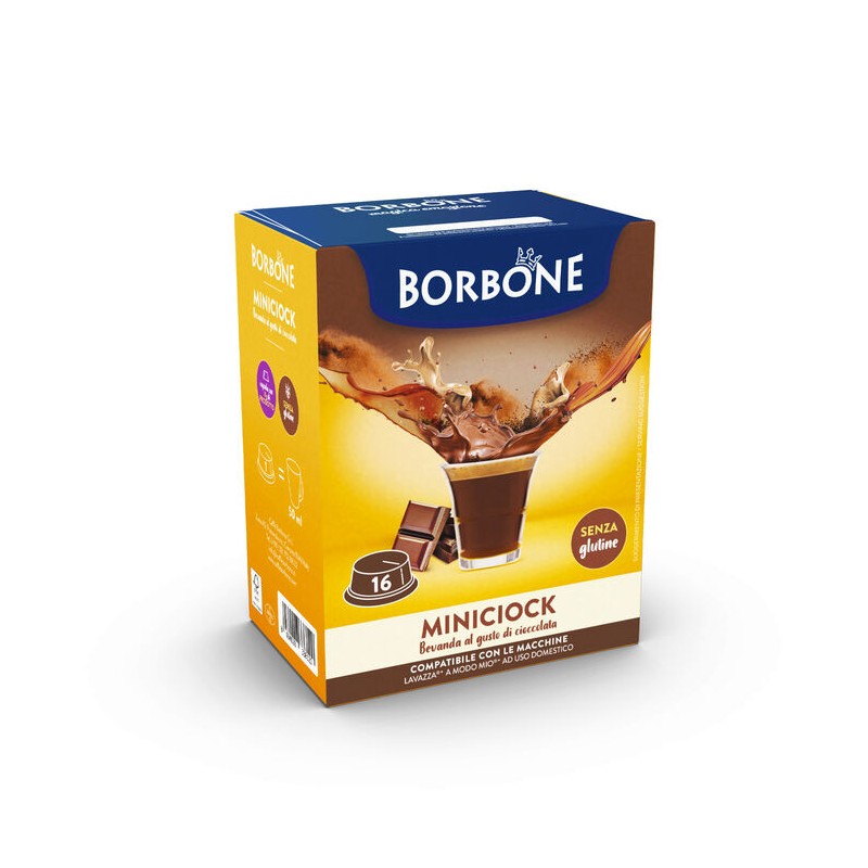 16 capsule Borbone COMPATIBILI con macchine a marchio Lavazza®* A Modo Mio®* - Bevanda solubile MINICIOK al gusto di cioccolata