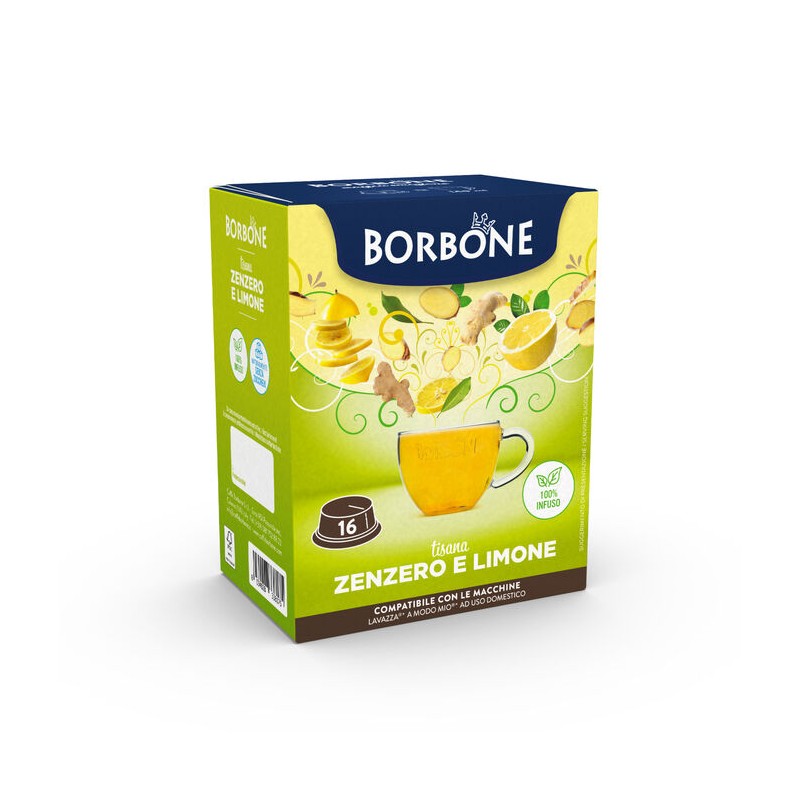 16 capsule Borbone COMPATIBILI con macchine a marchio Lavazza®* A Modo Mio®* - Tisana ZENZERO e LIMONE