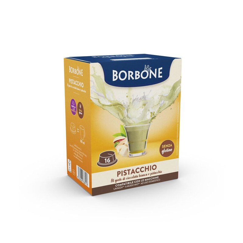 16 capsule Borbone COMPATIBILI Lavazza®* A Modo Mio®* - Bevanda solubile gusto cioccolata bianca e PISTACCHIO