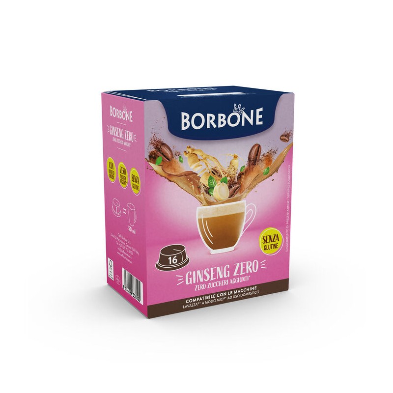 16 capsule Borbone COMPATIBILI con macchine a marchio Lavazza®* A Modo Mio®* - Bevanda solubile GINSENG ZERO